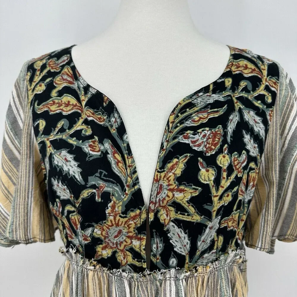 Free People Under The Sun Tunic Top Size S Women Boho Chic Flowy Tie Back Summer